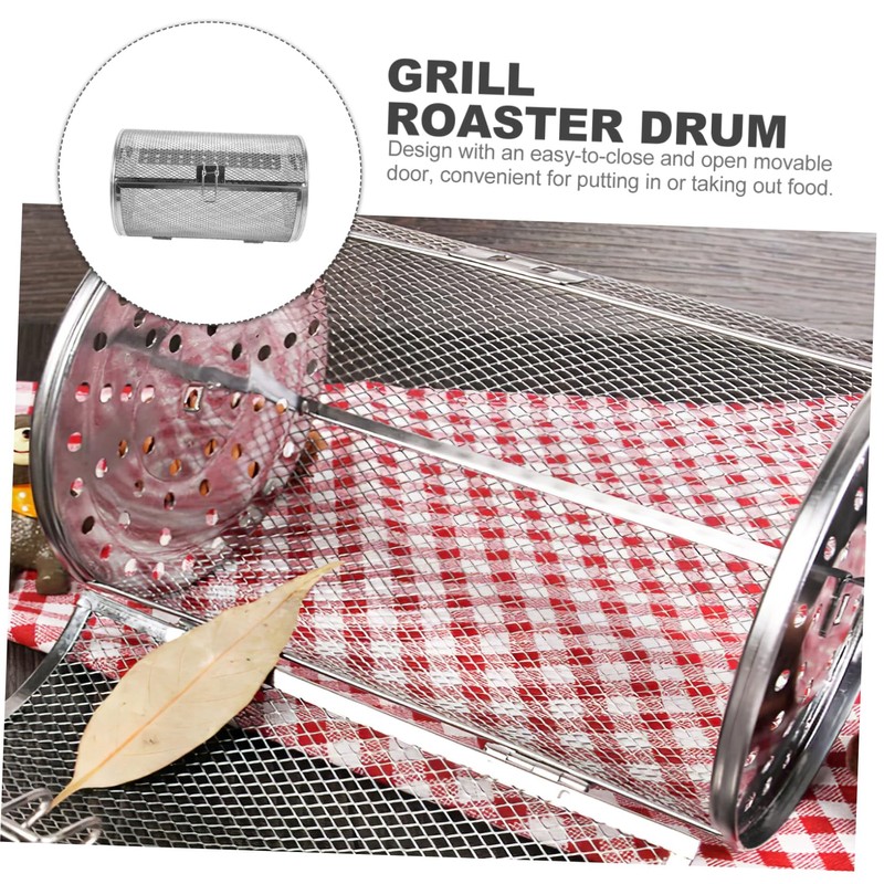 GRIRIW Grill Roaster Drum Rotisserie Basket Rotating Stainless Steel Oven
