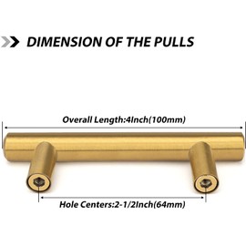 goldenwarm 5pcs Brass Kitchen Door Handles Gold Cupboard Handles 64mm Hole Center Kitchen Hardware for Cabinets Gold File Cabinet Pulls