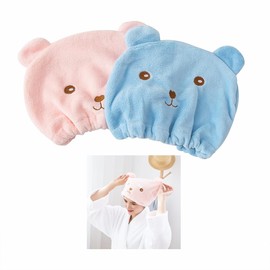 Za-Bi Towel Cap, Hair Drying Towel, Set of 2, Quick Drying, Fluffy, Water Absorbent, For Adults, Children, Boys, Girls, Kids, Bath Supplies, Set of 2 Hair Dry Caps