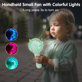 Handheld Fan Mini Portable Fan, USB Desk Fan with Base as a Phone Holder, Cat Ear Design Battery Operated Fans with RGB Color Light, Personal Fan for Kids,Women,Indoor,Outdoor,Party(Cat-Green)