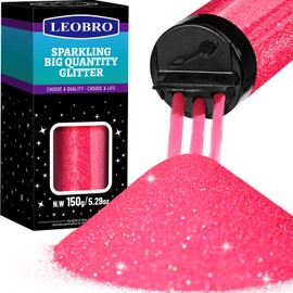 LEOBRO Pink Glitter, Iridescent Glitter 150G/5.29OZ Iridescent Fluorescent Pink Glitter for Valentine's Day, Craft Glitter Flakes Sparkles Glitter for Resin Arts Valentine Decor, 1/96”(0.25MM)