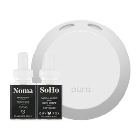 Pura Smart Home Fragrance Device Starter Set - Pura 4 - Scent Diffuser for Home - Includes Fragrance Aroma Diffuser - Square Box, SoHo and Noma Scent Refills