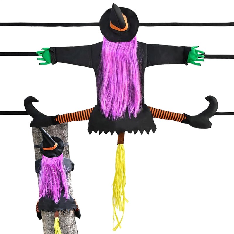Witch Decor, Crashing Witch Into Tree Decoration, 39.4Inch Funny Props