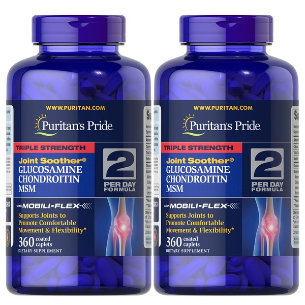 Puritan's Pride Triple Strength Glucosamine, Chondroitin & Msm Joint Soother, 360 Count (Pack of 2)