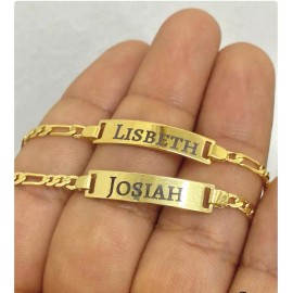 Isas Jewelry 269 14K Gold Filed Newborn Children Bracelet ID Figaro Chain 5.5" Pulsera Para Ninos