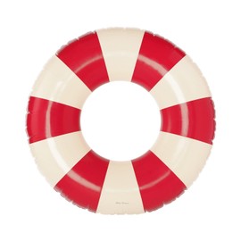 Petites Pommes Water Tube for Kids - Durable Inner Tube, Handprinted Classic Striped Design Tire Pool Float, Soft Comfort Seaming, Packable Floats for Travel, Bright Red, 35 inch