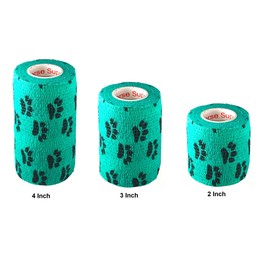 Vet Wrap Wrap Tape (Teal with Paw Prints) (2 Pack) (2 Inch x 15 feet) Self Adhesive Adherent Adhering Cohesive Flex Self Stick Bandage Grip Roll Dog Cat Pet Horse