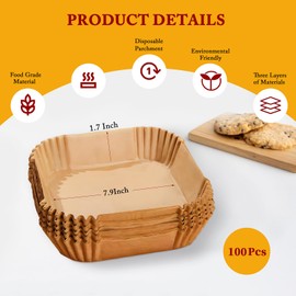 Air Fryer Liners 7.9 Inch (20cm) 100PCS, Square Disposable Paper Liners for Ninja Dual Air Fryer AF300UK AF400UK AF451UK, Salter, Tower, Instant, Non-Stick Parchment Accessories for Dual Zone Fryers