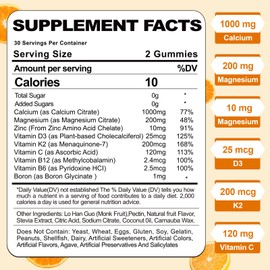 Calcium Magnesium Zinc Gummies for Adult: Organic 1000mg Calcium Citrate Magnesium Supplement with D3 K2 B6 B12 - Sugar Free High Absorption Supplement for Women Men (60 Count(Pack of 2))