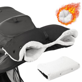 Flintronic Hand Warmer Pram, Black Pram Hand Warmer, Universal Size Hand Warmer for Prams, Pram Muff with Warm Flannel (Black)