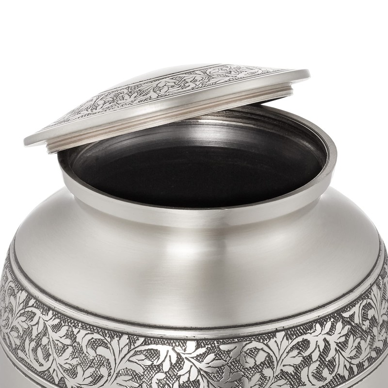 Reminded Adult Cremation Memorial Urn for Human Ashes, Pewter Etched