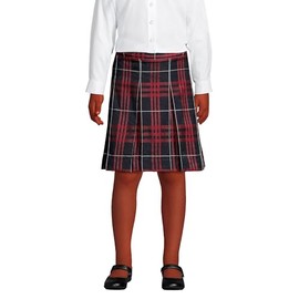Lands' End Uniform Plaid Box Pleat Skirt Top of The Knee Classic Navy Large Plaid Kids 14
