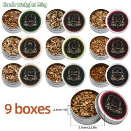 Smoking Wood Chips Cocktail Smoker, 9 Flavors Natural Wood Chips Including Cherry, Apple, Oak, Peach, Walnut, Pear, Pecan, Mesquite, Cinnamon for Husband Father's Gift Smoke Gun Cocktails Drinks Food
