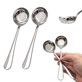 MIUPOO Deep Bottom Korean Style Sugar Spoons, Ladle Silver Gravy Ladle Stainless Steel Sauce Ladles for Spooning Sauces Or Gravies,7.1 Inch, Set of 2.