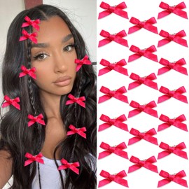 SAWINDA 20Pcs Mini Hot Pink Hair Bows Small Bows for Hair Cute Bowknot Silk Ribbons for Girls Sweet Bow Hair Clips Non-Slip Hair Barrettes Hair Accessories for Women Teens