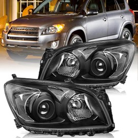 Aosky Halogen Model Headlight Assembly Compatible with 2009 2010 2011 2012 Toyota Rav4, Black Housing with Clear Reflector