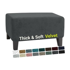 MAXIJIN Velvet Ottoman Slipcover Small Stretch Square Rectangle Footstool Slipcover Folding Storage Ottoman Covers for Living Room with Elastic Bottom (Ottoman Small, Gray)