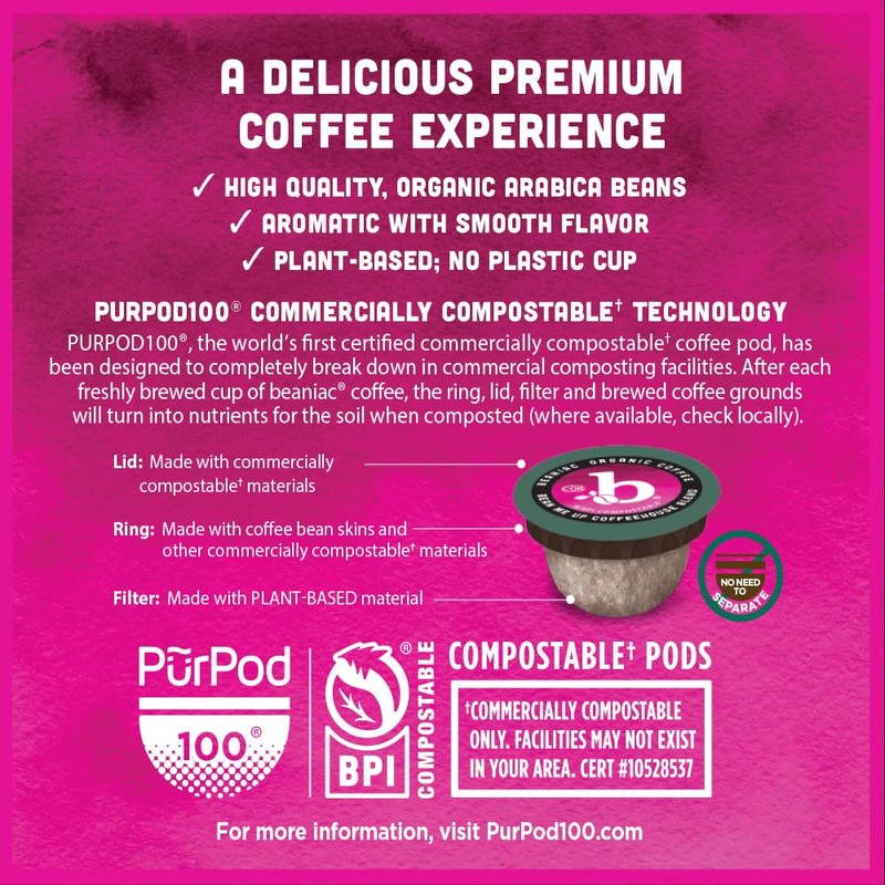beaniac Organic Bean Me Up Coffeehouse Blend, Medium Roast, Single
