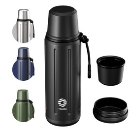 Heater Vacuum Flask for Hot Drink 1L (72 hrs Cold & 48 hrs Hot) Tea Thermal Cup with Removable Base and Filter Coffee Flask 304 Stainless Steel Bottle for Travel Office and School(Black)