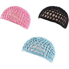 Mesh Crochet 3 PCS Crochet Hair Net, Crocheted Thick Short Hair Net Cap, Mesh Hair Nets for Women for Night Sleeping Hair Accessories (AU, Alpha, One Size, Blue,Black,Pink)