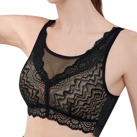 ONEFENG Mastectomy Bra with Pockets, Cotton Pocket, Post-Surgical Bra for Prostheses, Women's Lace Everyday Bra, black, 80B