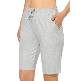 BALEAF Bermudas para mujer, pantalones cortos largos de algod n, estilo casual, para verano, hasta la rodilla, para caminar, ejercicio con bolsillos, Largo de la rodilla-gris claro, XXXL