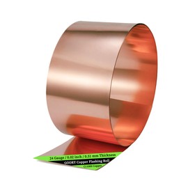 GOORY Copper Flashing 24 Gauge - 6in x 20ft 0.02"(0.51mm) Thickness Roof Flashing Roll - 99.95+% Pure Copper Sheet Metal ASTM B152 - Roofing Repair DIY Project Contractor Jewelry Crafts