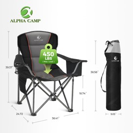 ALPHA CAMP 2PC Oversized Camping Chair Heavy Duty Lawn Chair with Cooler Bag (Black)