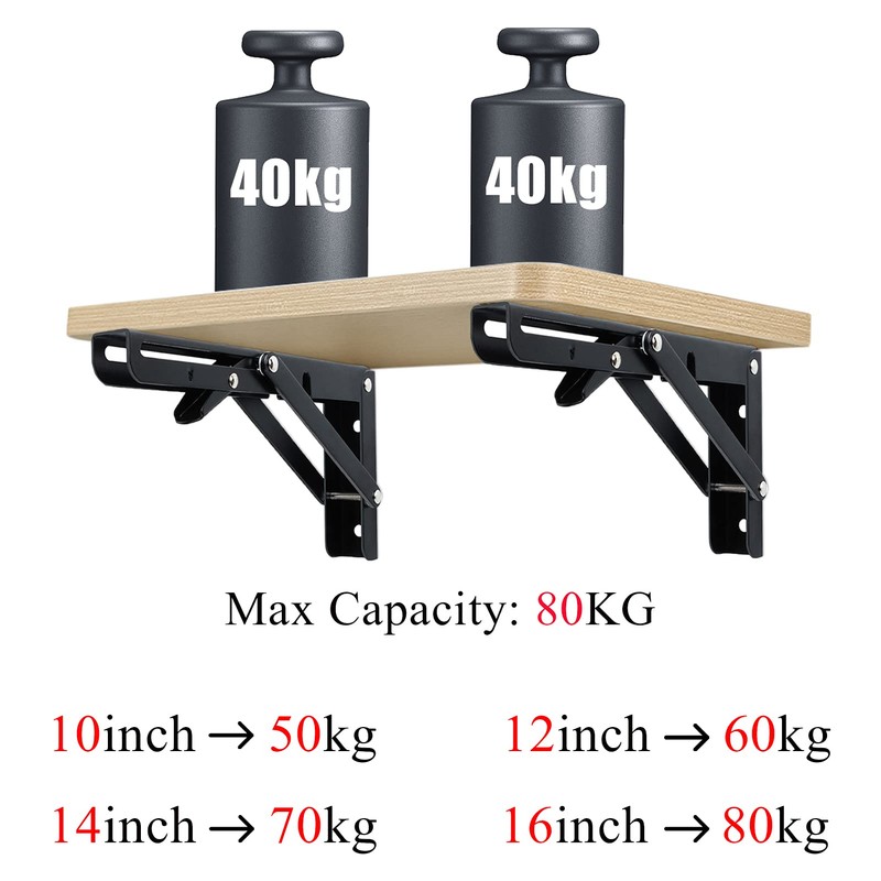 Quanerba Pack of 2 Folding Shelf Brackets 10in (Max Load