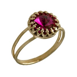 Gold Plated Crown Ring for Women with Pink Crystal Stone, 8mm- Crown Shaped Gold Rings, Cocktail Ring