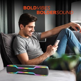 HyperGear Wireless Bluetooth Speaker, Soundbar-Style Powerful 20W HD Stereo Sound, Multi LED Lighting Cinema-Level Audio for Movies Gaming Outdoor Travel & More