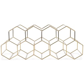 NAT & Jules Honeycomb Gold Tone Iron Metal Tabletop Wine Rack, Large - Perfect for Kitchen Countertop, Pantry or Cabinets Display or Storage - Holds 12 Bottles, Gold Tone