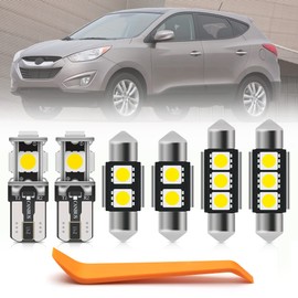 9pcs White LED Interior Lights Bulb Kit for Hyundai Tucson 2010 2011 2012 2013 2014 2015 Super Bright Map Dome Trunk License Plate Lights LED Interior Light Bulbs Package + Install Tool