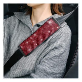 Bling Car Seat Belt Shoulder Pads, 2PCS Rhinestone Crystal Auto Seat Belt Covers, Diamonds Glitter Seatbelt Cushions for Women Girl, Car Decor Accessories for Most Cars, Trucks, SUV (Red)