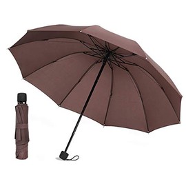 Canotagio Paraguas plegable de bolsillo. Paraguas de viaje compacto para lluvia y Sol UV con funda. Sombrilla para lluvia con secado rápido y de amplia cobertura con 100 cm de Diámetro. Umbrella (Café)