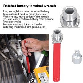 KooingTech 10 MM Ratchet Wrench, Car Battery Wrench, 2 IN 1 Battery Terminal Wrench Ratchet Spanner Tool, Car Wrench for 3/8IN Top Post O.E. Terminal and 5/16IN Side Terminal Bolt
