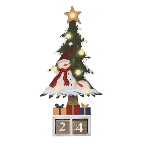 Morning View Christmas Tree Advent Countdown Calendar, LED Lighted Wooden