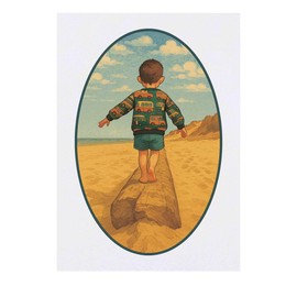 'Boy on the Beach' Temporary Tattoo - Water Resistant, Skin-Safe, Non-Toxic Transfer (TO00084829)
