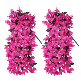 Artificial Faux Outdoor Bougainvillea Flowers Plants for Outside Summer Decoration, 2 pcs Fake Silk UV Resistant Realistic Long Trailing Vines for Porch Front Door Planter Patio Balcony Purple