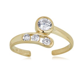 AVORA 10K Yellow Gold Adjustable Bypass Toe Ring with Simulated Diamond CZ