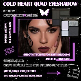 JunKuJK 4 Colors Smokey Black Eyeshadow Palette,Shimmer Matte Eyeshadow Makeup Palette,High Pigmented Eye Shadow Palette Makeup Kit with Brushes