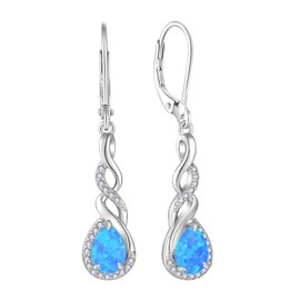 Rocayi Blue Fire Opal Dangle Drop Earrings for Women 925 Sterling Silver Infinity Teardrop Leverback Earrings Gemstone Jewelry for Women Her