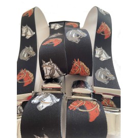 Generisch Reiter Pferde P-005 Braces from Austria Vienna in Horse Design 35 mm Wide in H-Shape with 4 Extra Strong Clips Uni / Horse Black, black