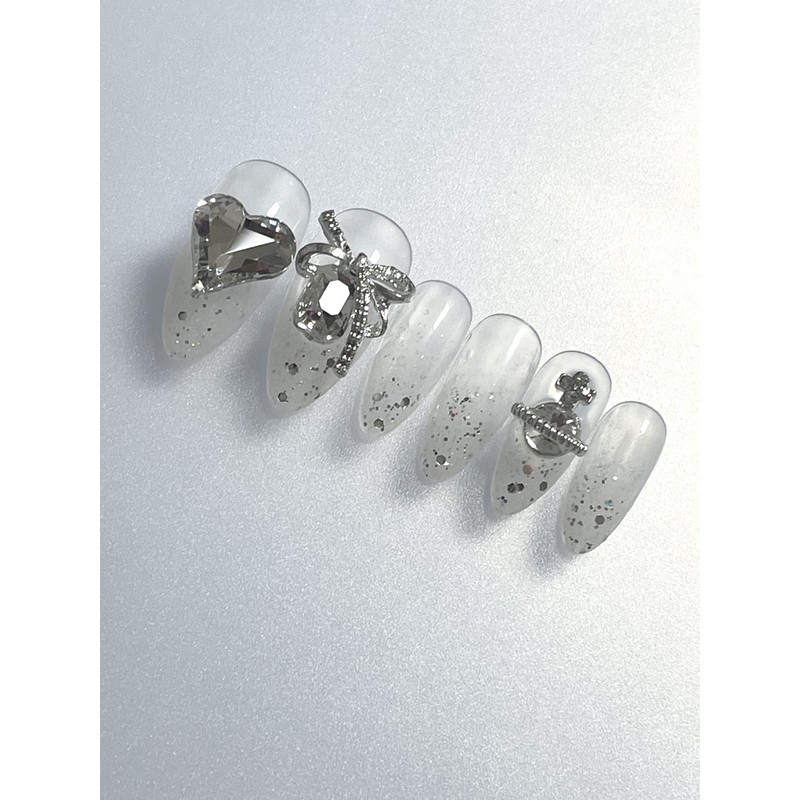 White handmade nail tips - midi long oval / 하얀