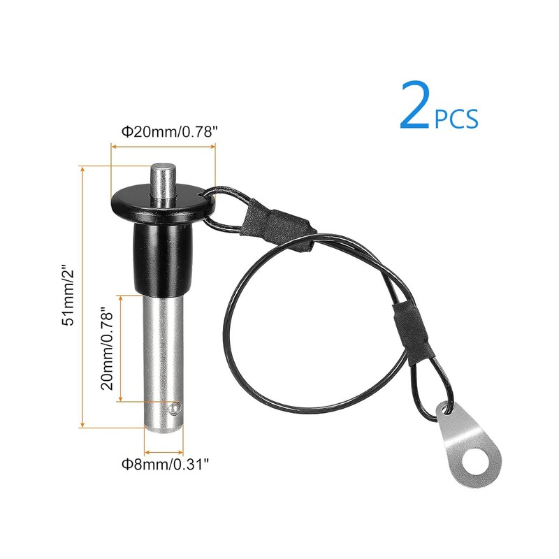 2Pcs 304 Stainless Steel Ball Locking Pins, Push-Button Locking Quick