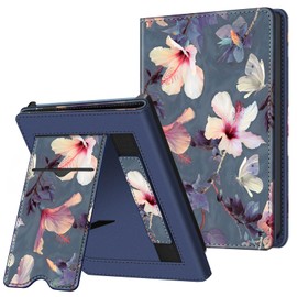Fintie Case for Pocketbook Verse Pro/Verse (2023)/Verse Pro Color (2024) eReader - Kickstand Protective Case with Card Slot Wrist Strap and Stand Function, Blooming Hibiscus