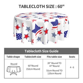 CCOCND 4th of July Patriotic Round Tablecloth 60 Inch,American Flag Star Independence Day Memorial Day Washable Table Cover for Picnic Party Dinner Decor