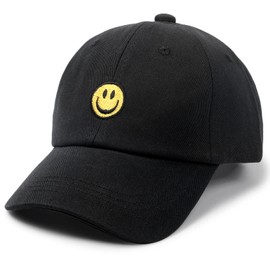 SONMONY Smiley Face Toddler Baseball Cap Boy Baseball Hats Kids Washed Funny Hats Adjustable Cute Caps for 3-12 Years Black