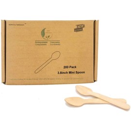 95mm Mini Wooden Ice Cream Spoons, 200 Pack Disposable 100% Biodegradable Compostable Dessert Utensils for Party
