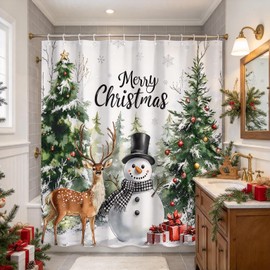 MZYZAF Christmas Snowman Forest Shower Curtain Winter Farmhouse, 70X70Inch